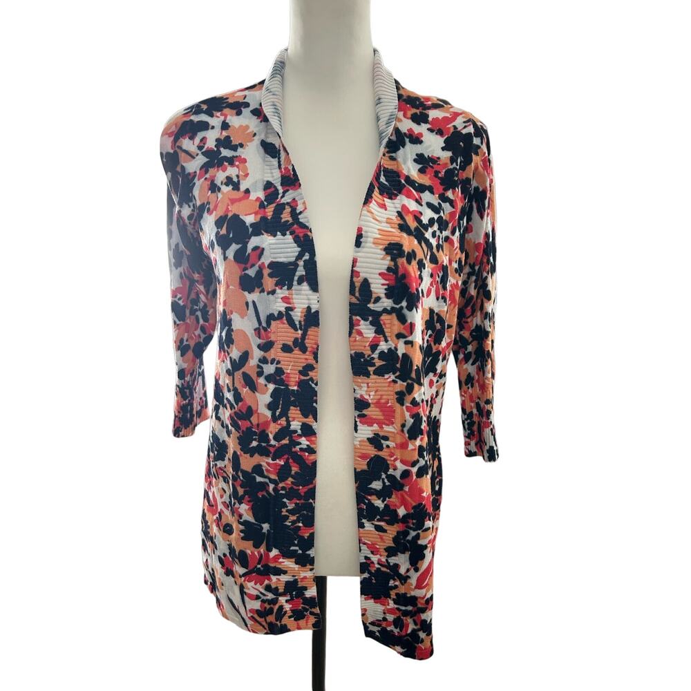 Laura Ashley 3/4 Sleeve Cardigan Medium Pink White Blue